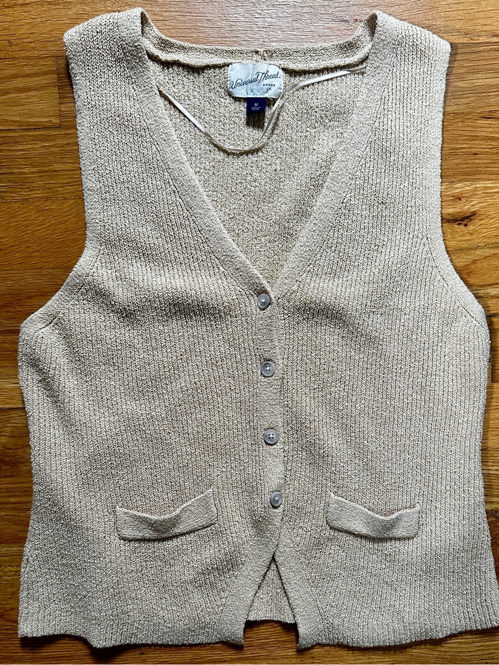 Universal Thread Beige V-Neck Button Front Knit Vest—Medium